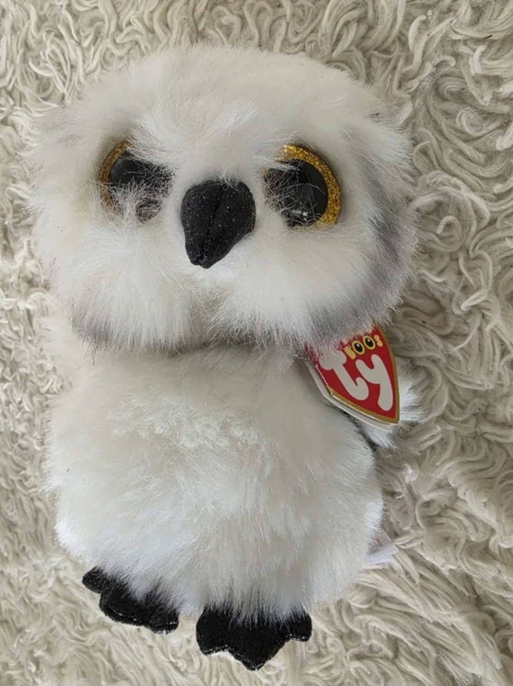 Ty Beanie Boo Plush Owl - White with Gray‎ Accents